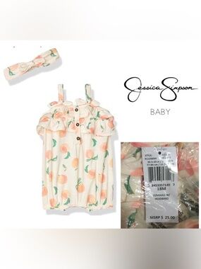 🆕JESSICA SIMPSON BABY - 18M - NWT - 2PC PEACH ROMPER AND HEADBAND